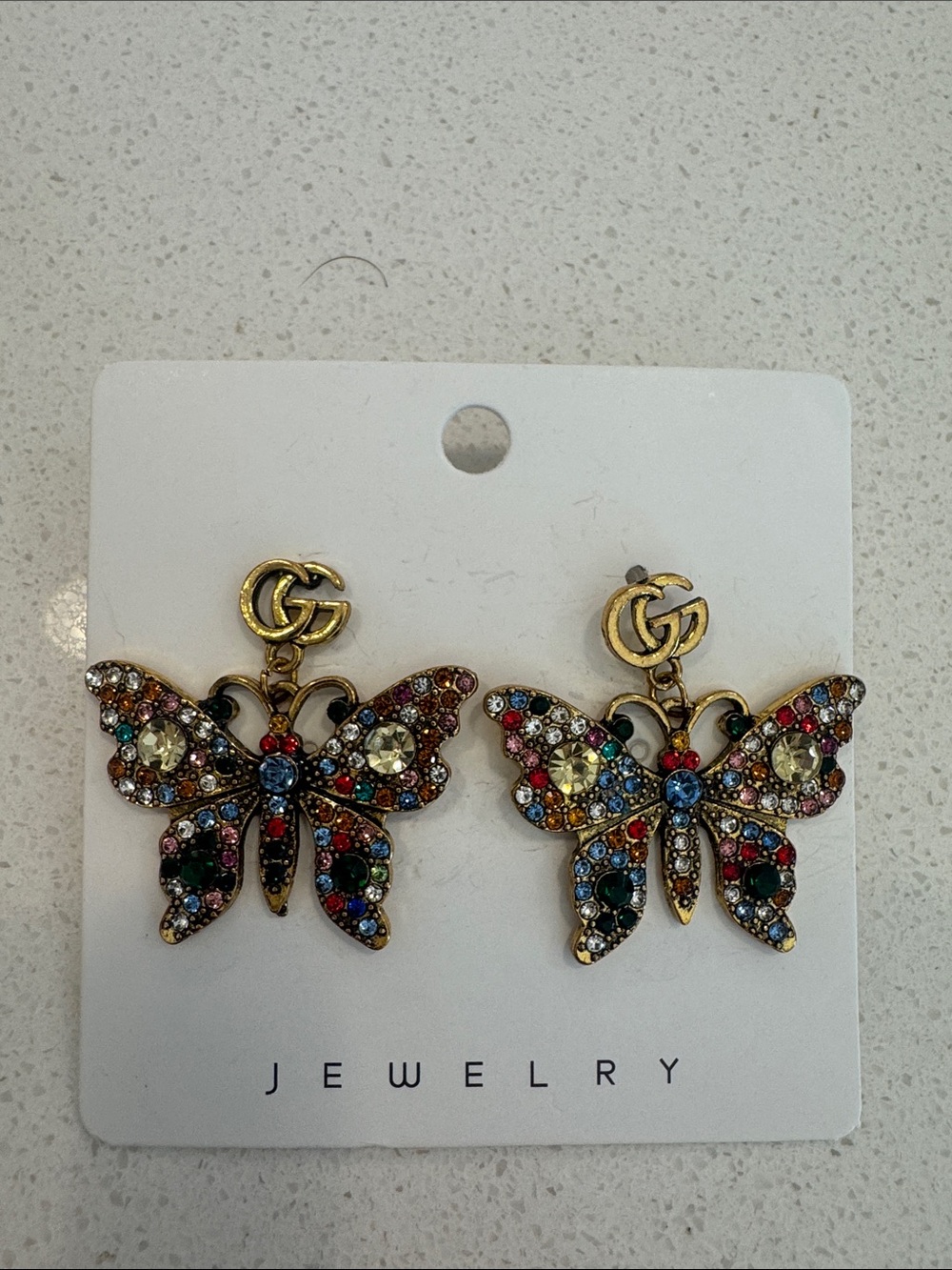 Gold-Tone Multicolor Crystal Butterfly Drop Earrings